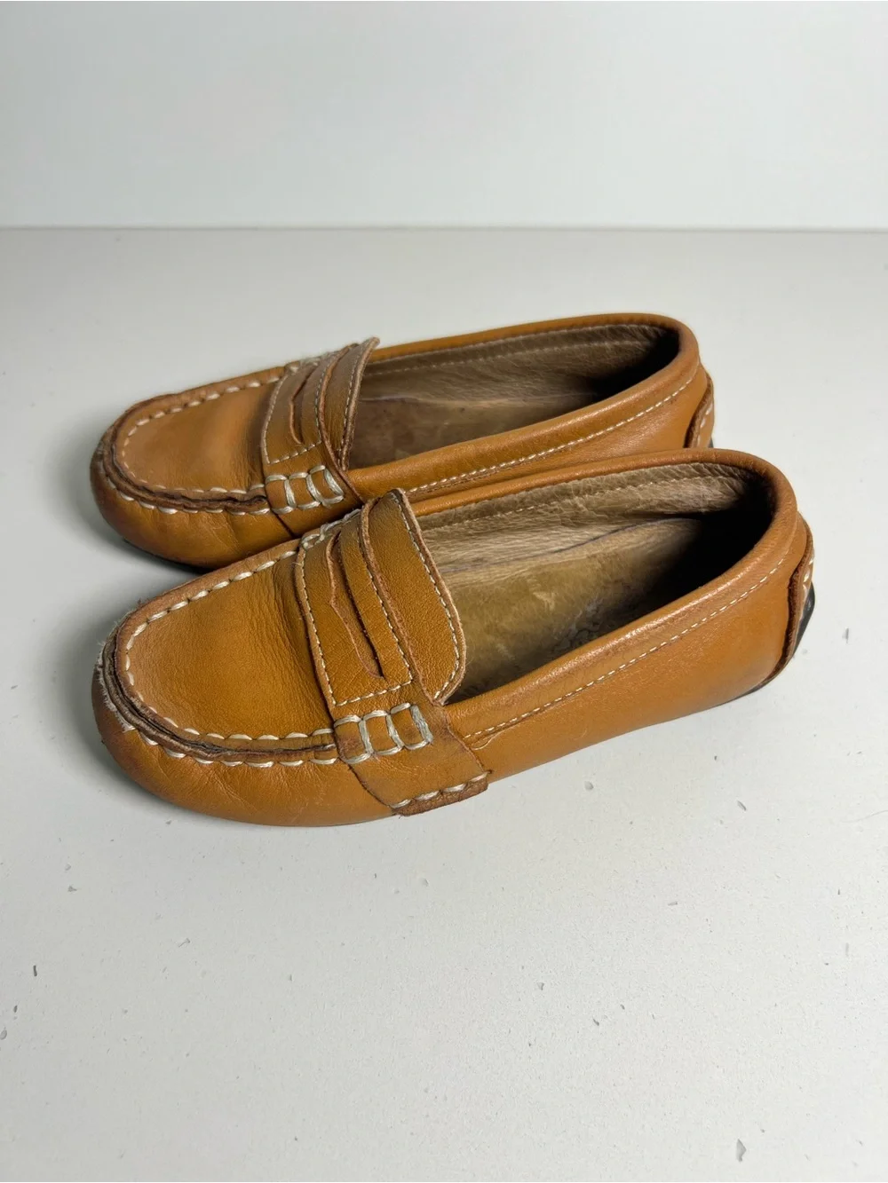 Polo Ralph Lauren Kids Size 8 Brown Leather Driving Loafers Moccasins